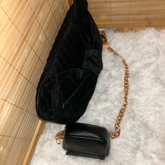 Juicy Couture Tied With A Bow Black Shoulder Bag evening bag gold chain NEW - Picture 4 of 9